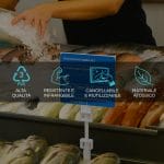 caratteristiche-kit-pescheria Cartellino pescheria su banco del pesce con icone PVC, resistente, cancellabile e atossico