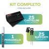 Kit con 25 cartellini in PVC, 25 supporti inox e pennarello cancellabile bianco