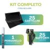 contenuto-kit-segnaprezzi-neutro Kit con 25 cartellini neri, 25 supporti in plastica e pennarello bianco cancellabile