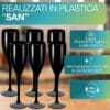 Set 6 flute champagne neri plastica SAN BPA free resistenti e lucenti