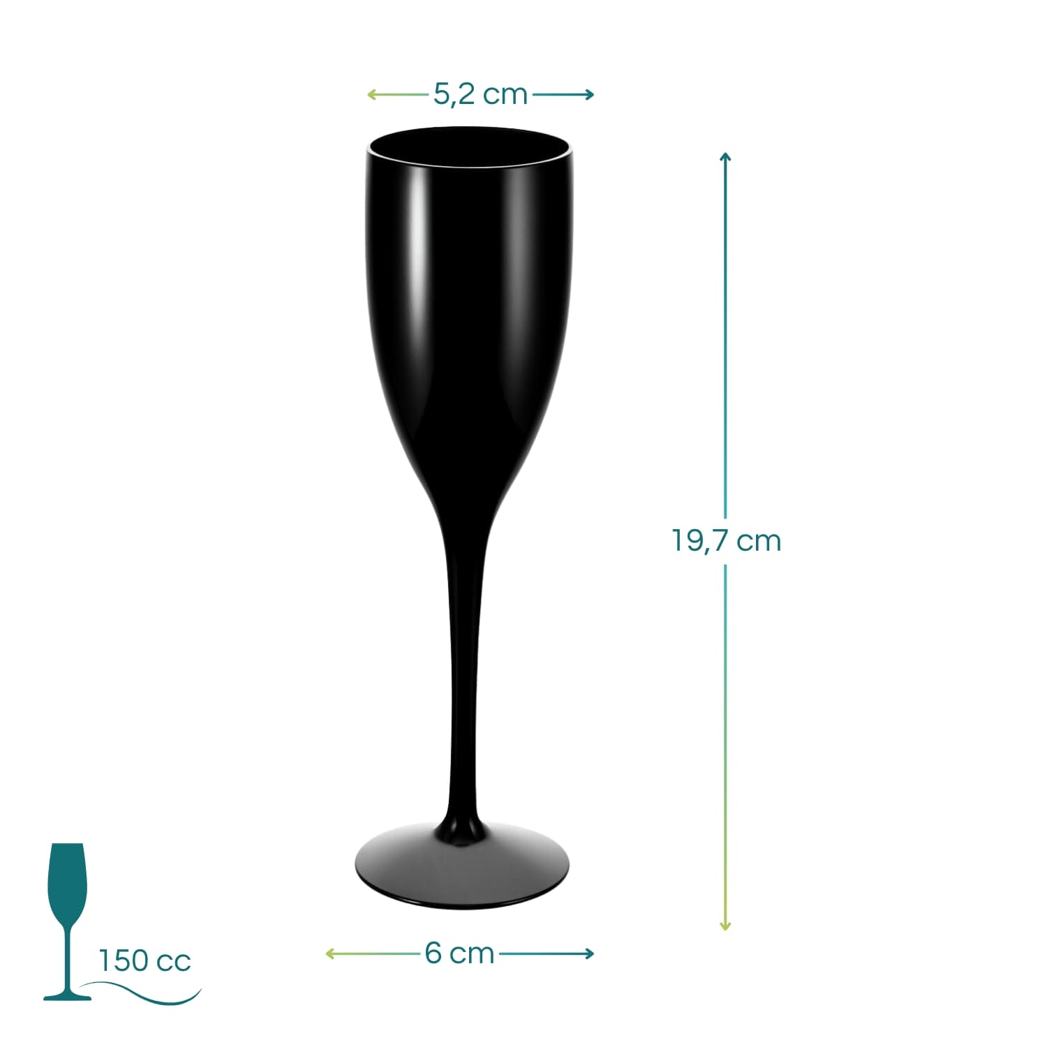 Flute champagne nero plastica 150 cc 19,7x6 cm riutilizzabile elegante