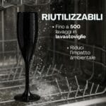 Flute champagne nero plastica riutilizzabile lavabile in lavastoviglie