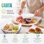 Carta da banco patinata per alimenti uso professionale Carta da banco bianca patinata per alimenti utilizzata per confezionare salumi e formaggi, idonea al contatto alimentare