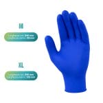 Guanto in nitrile blu monouso con indicazione delle misure disponibili M e XL