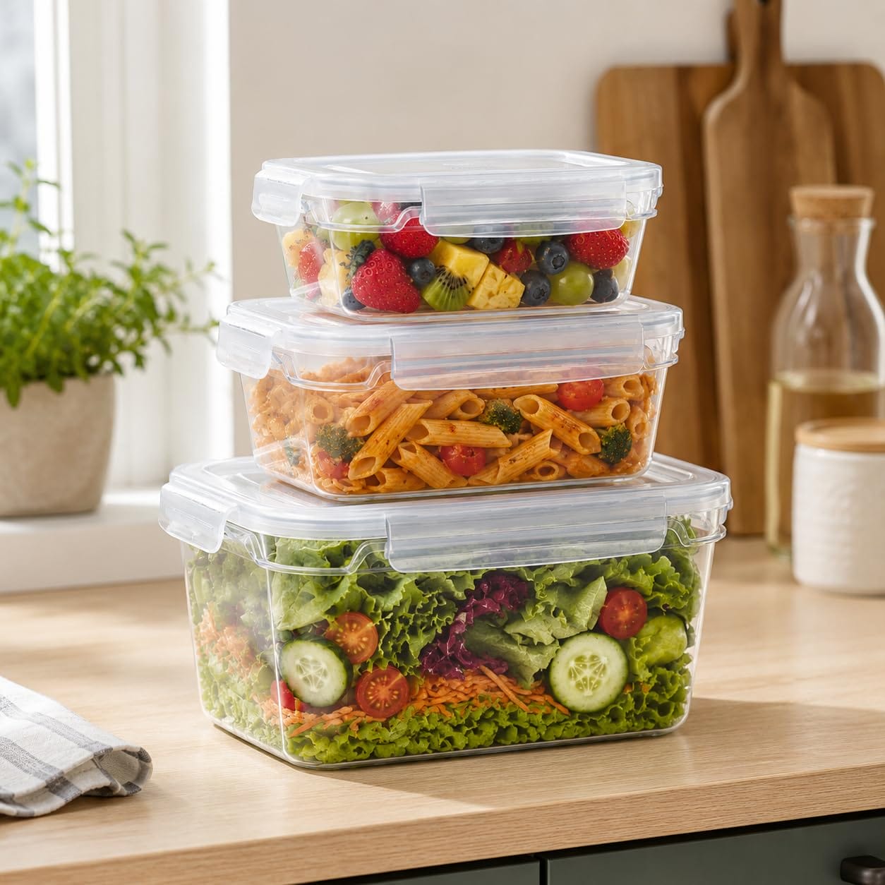 Contenitori impilabili per meal prep Set contenitori alimenti trasparenti impilabili con coperchio ermetico per pasta insalata e frutta