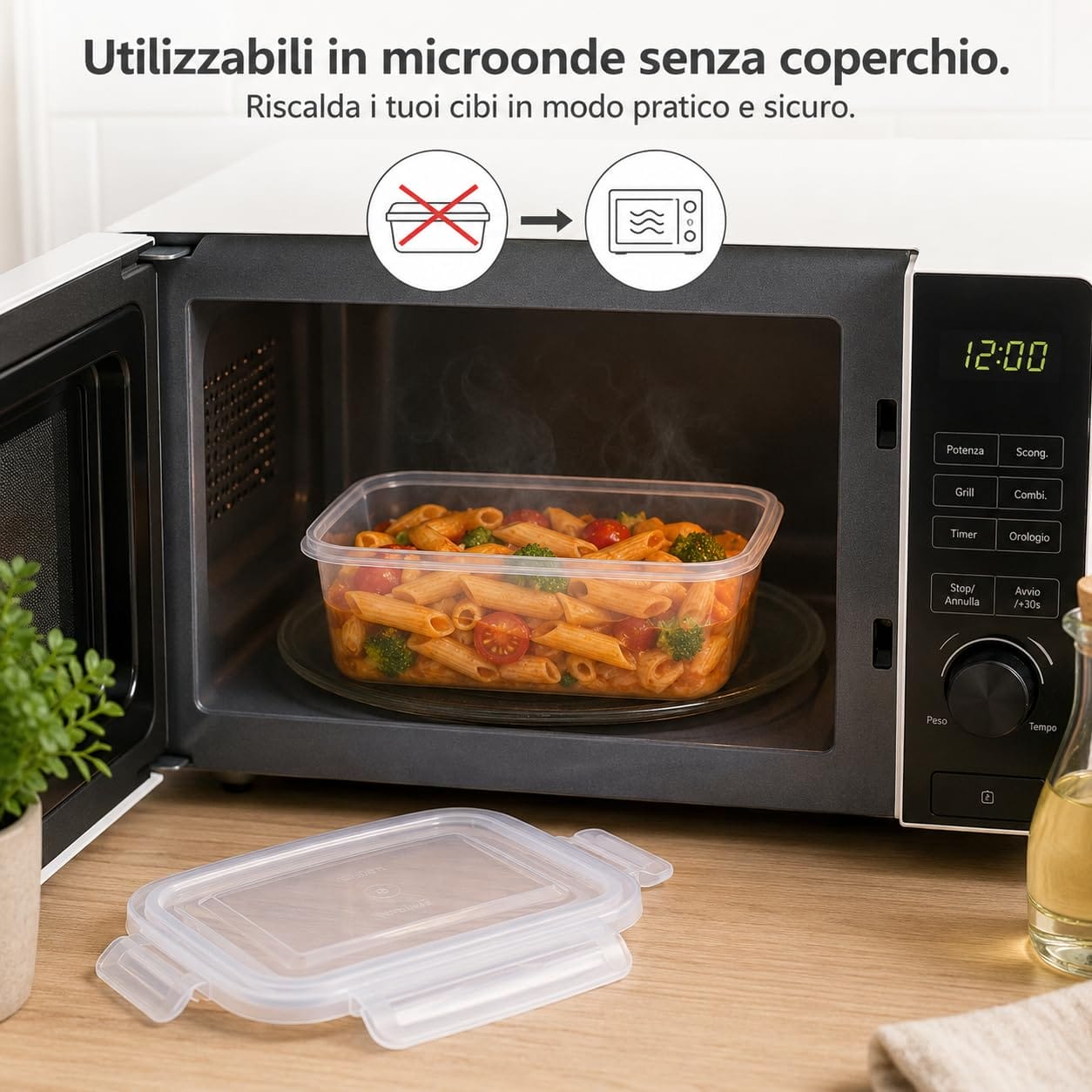 Contenitore per microonde senza coperchio Contenitore alimentare rettangolare utilizzabile in microonde senza coperchio per riscaldare il cibo