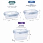 Contenitori alimenti ermetici 3 misure Set 3 contenitori alimenti ermetici rettangolari con coperchio da 0,95L 1,4L e 1,9L per conservazione cibo