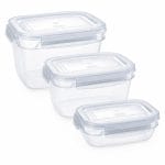 Set contenitori alimenti con coperchio Set 3 contenitori alimenti rettangolari trasparenti con coperchio ermetico per cucina e dispensa