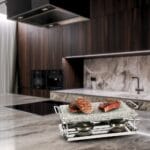 PIETRA OLLARE griglia da tavolo in pietra ollare 37x19 cm con base acciaio e 2 fornellini per carne e pesce