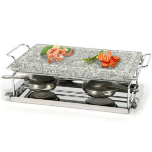 Pietra ollare da 37x19x9,5 cm con fornelli ad alcool