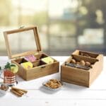 Scatola porta bustine tè e tisane in legno 6 scomparti con coperchio