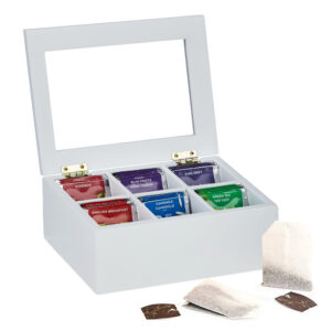 Porta Tè e tisane in legno bianca a 6 scomparti