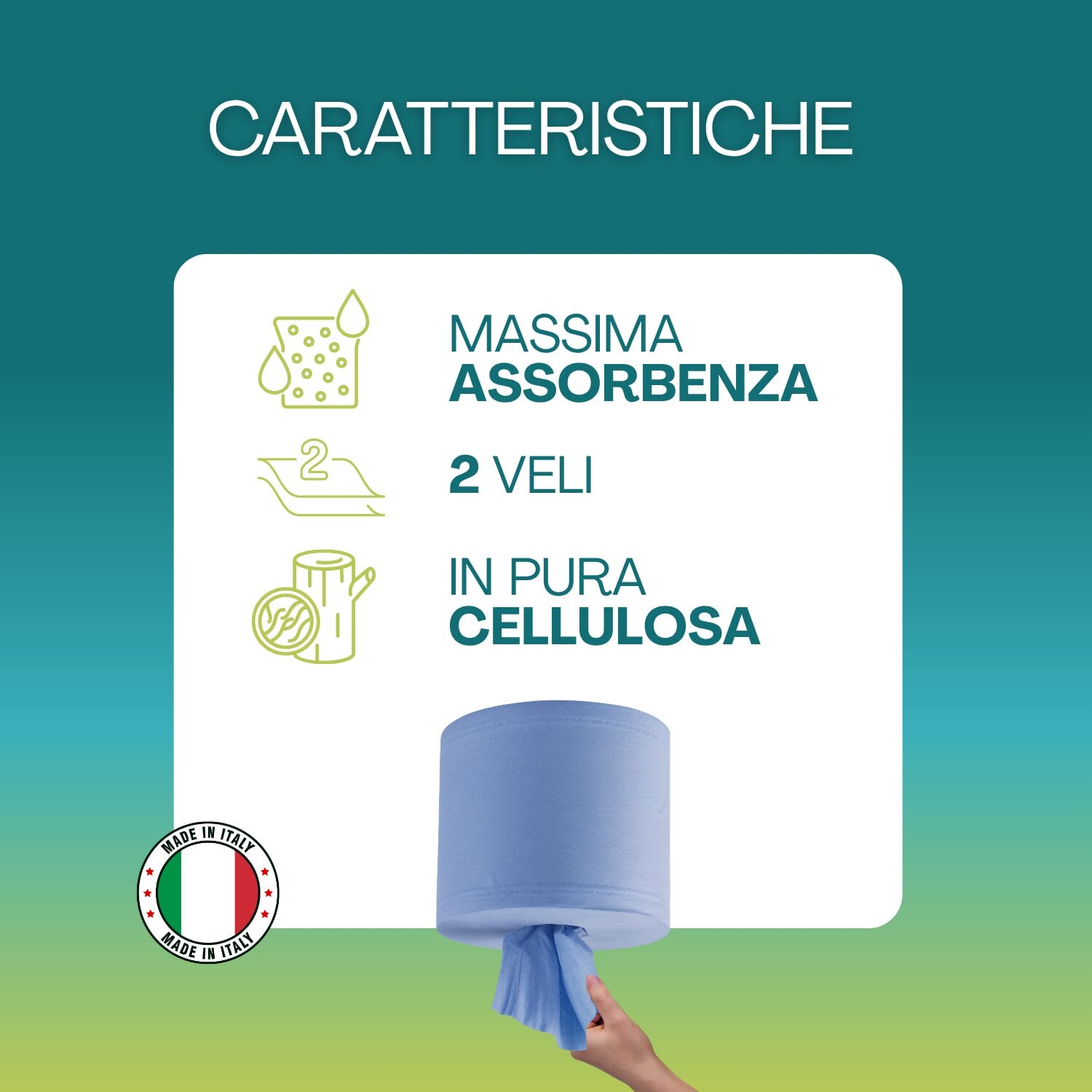 Rotolo asciugatutto blu 2 veli in pura cellulosa Made in Italy