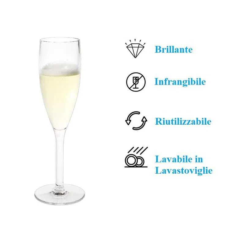 qualit-flute Flute champagne plastica infrangibile riutilizzabile lavabile in lavastoviglie