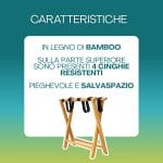 Porta valigie pieghevole in bamboo con 4 cinghie rinforzate, struttura salvaspazio richiudibile