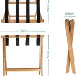 Porta valigia pieghevole in legno bamboo 65x36x51 cm con 4 cinghie nere resistenti