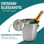 Secchiello portaghiaccio acciaio lucido con maniglie laterali e design elegante