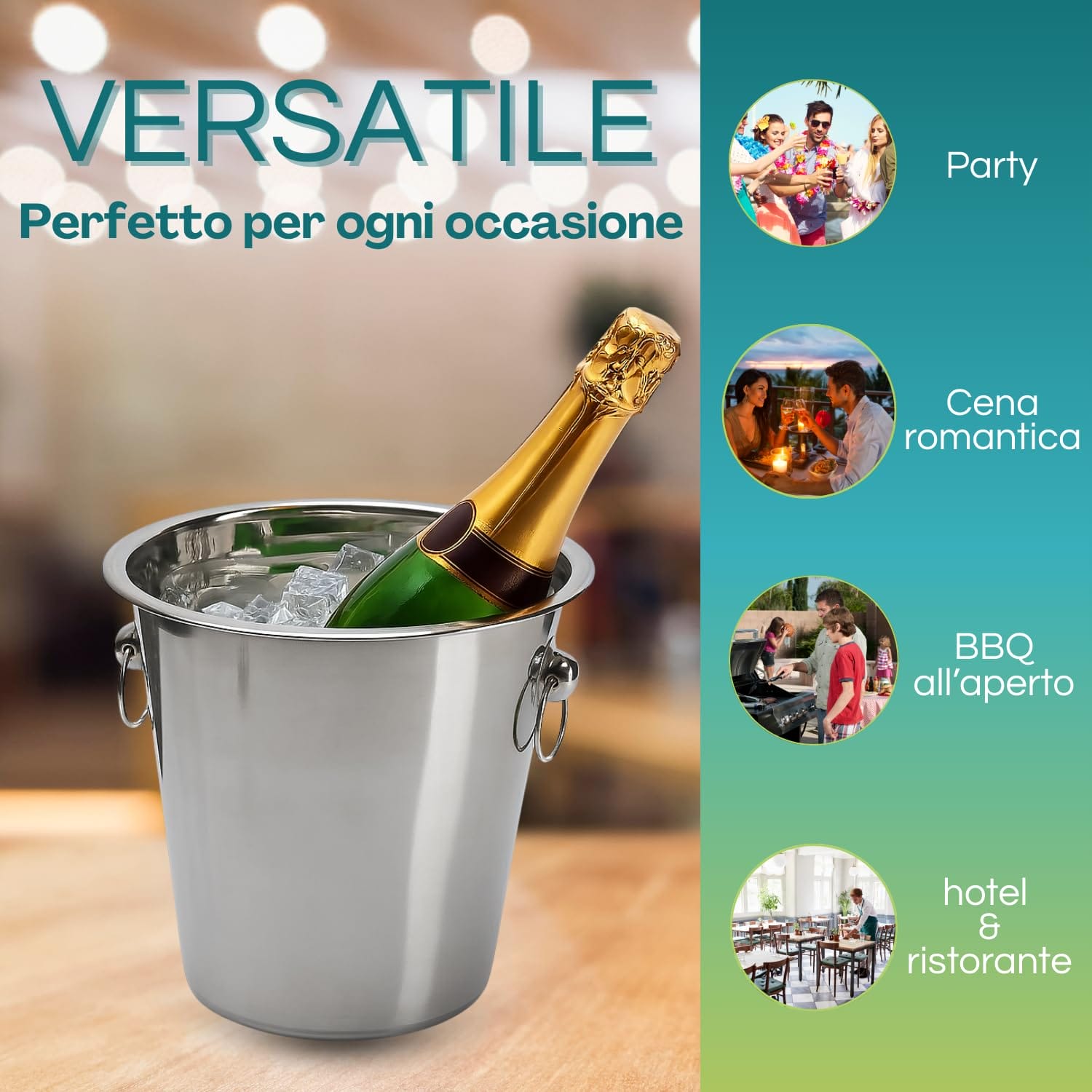 Secchiello portaghiaccio acciaio versatile per feste, cene e barbecue