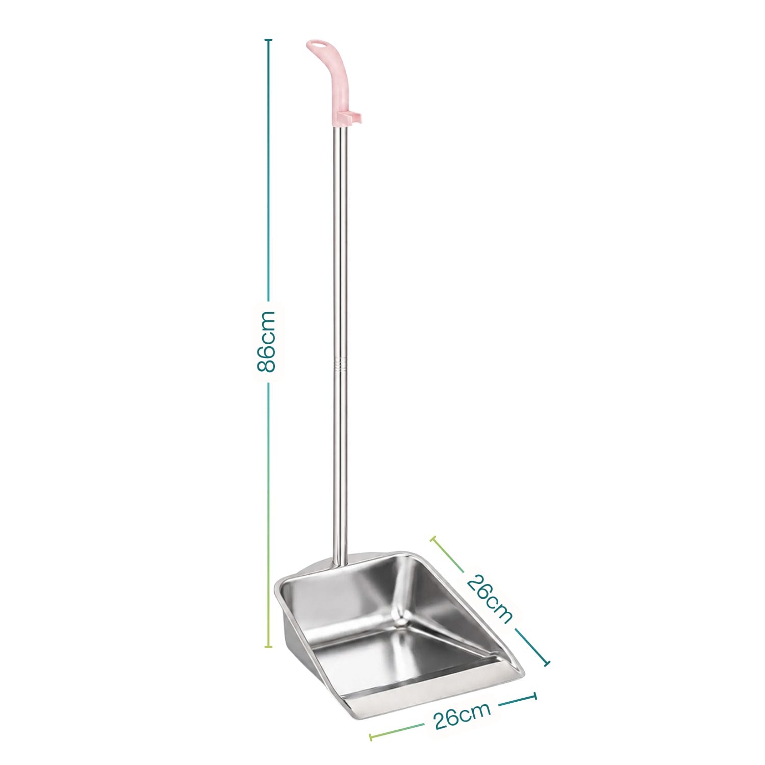 Paletta raccogli immondizia in metallo zincato alta 86 cm con vaschetta larga 26 cm e manico ergonomico rosa