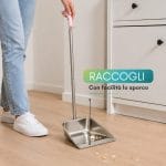 Paletta raccogli rifiuti in metallo con manico lungo usata per raccogliere briciole dal pavimento di casa