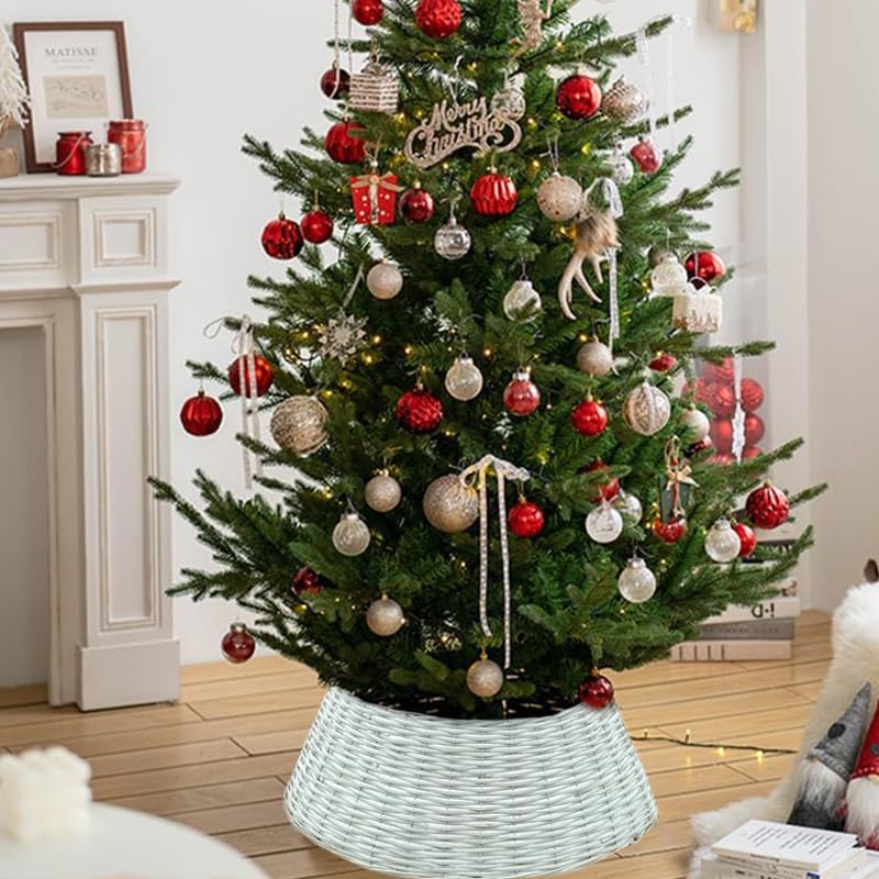 Gonna copri base albero di Natale in vimini bianco Ø40/60 cm alta 25 cm