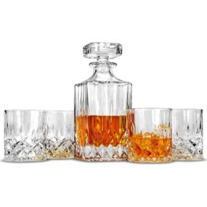 Bottiglia da 900 ml e 4 bicchieri da whisky da 250 ml