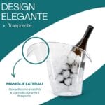 Secchiello ghiaccio plastica trasparente con maniglie laterali e bottiglia