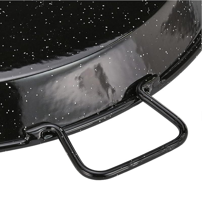 manici resistenti in metallo padella paella in ferro smaltato nero con puntini bianchi