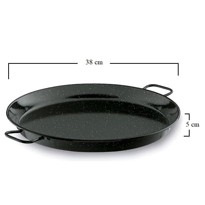 padella per paella in ferro smaltato nera 38 cm con due manici e bordo alto 5 cm