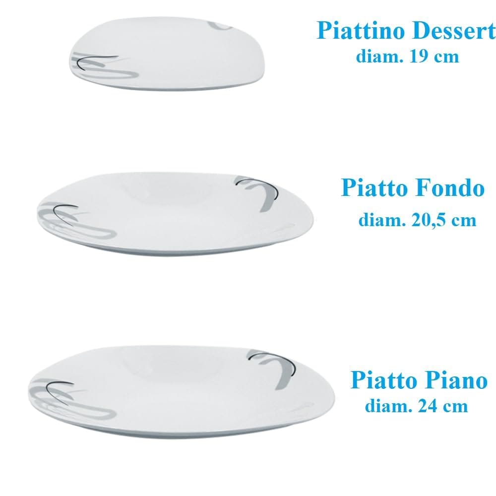 Piatti quadrati bianchi con misure 19, 20.5 e 24 cm per servizio completo tavola