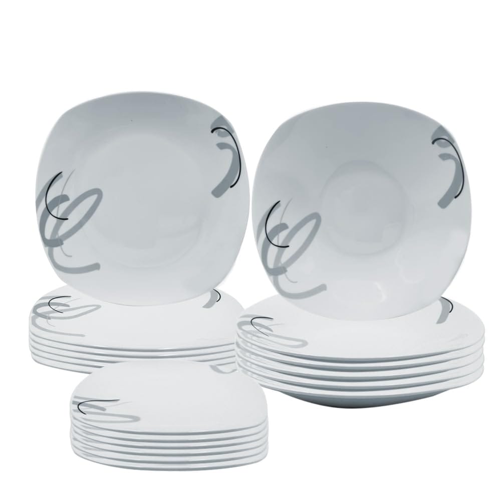 Set 18 piatti quadrati in porcellana bianca decorati per 6 persone