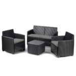 Set giardino in rattan antracite COMO 4 posti con divanetto, 2 poltrone, tavolino e cuscini inclusi