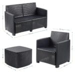 Misure divano, poltrona e tavolino del set giardino in rattan antracite COMO 4 posti con cuscini