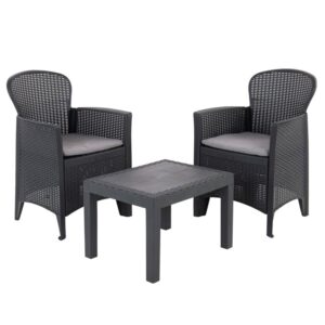 Salottino da giardino rattan con cuscini con 1 tavolino e 2 portone