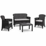 Salottino da esterno in resina effetto rattan con cuscini inclusi
