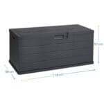 Baule da giardino antracite 118x59x57 cm in resina effetto legno, resistente e capiente