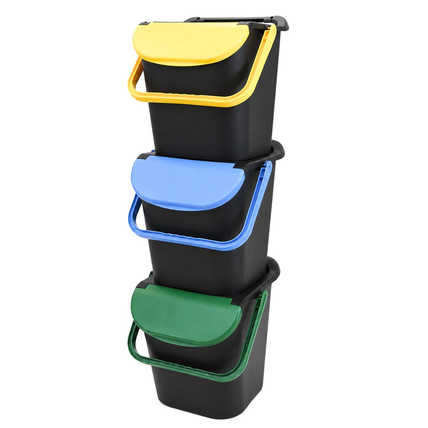 Set Pattumiere Impilabili a Torre Set 3 pattumiere impilabili a torre per raccolta differenziata con coperchi colorati