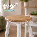 Sgabello Cucina MDF Effetto Rovere Sgabello cucina in MDF con struttura bianca e seduta effetto rovere portata 100 kg