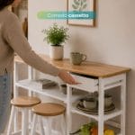 Penisola Cucina con Cassetto Integrato Tavolo penisola cucina con cassetto e ripiani salvaspazio in finitura bianco e rovere