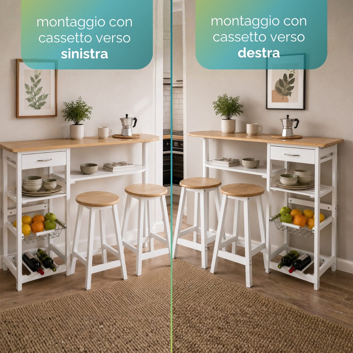 Penisola Cucina Reversibile Penisola cucina reversibile con cassetto montabile a destra o sinistra