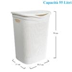 misure-portabiancheria-bianco Cesto portabiancheria bianco 55L in plastica effetto rattan 39,5x37x54 cm con coperchio