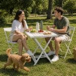 Tavolo ARNO per Picnic e Relax all'Aperto Tavolo pieghevole ARNO bianco per picnic e giardino con design compatto salvaspazio