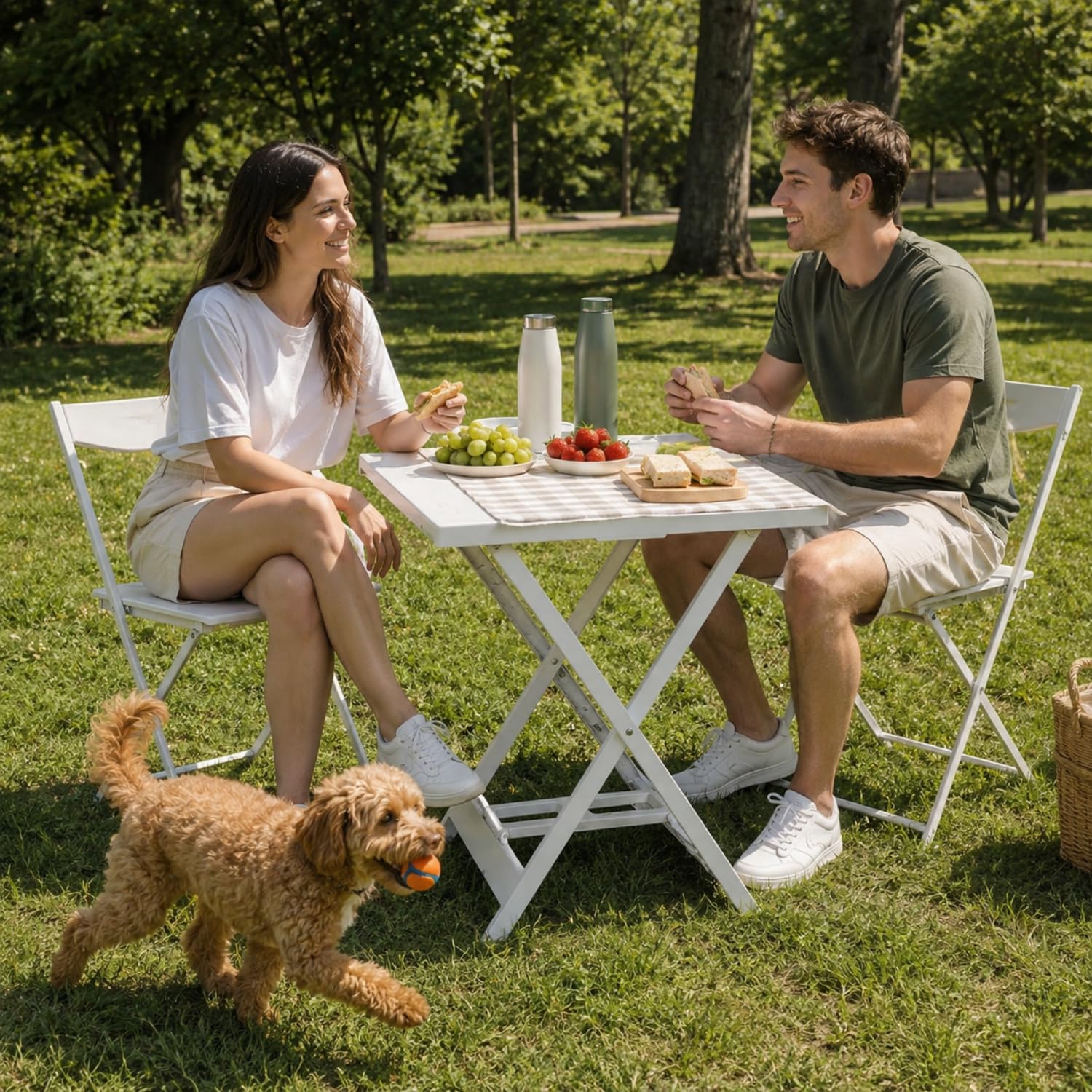 Tavolo ARNO per Picnic e Relax all'Aperto Tavolo pieghevole ARNO bianco per picnic e giardino con design compatto salvaspazio