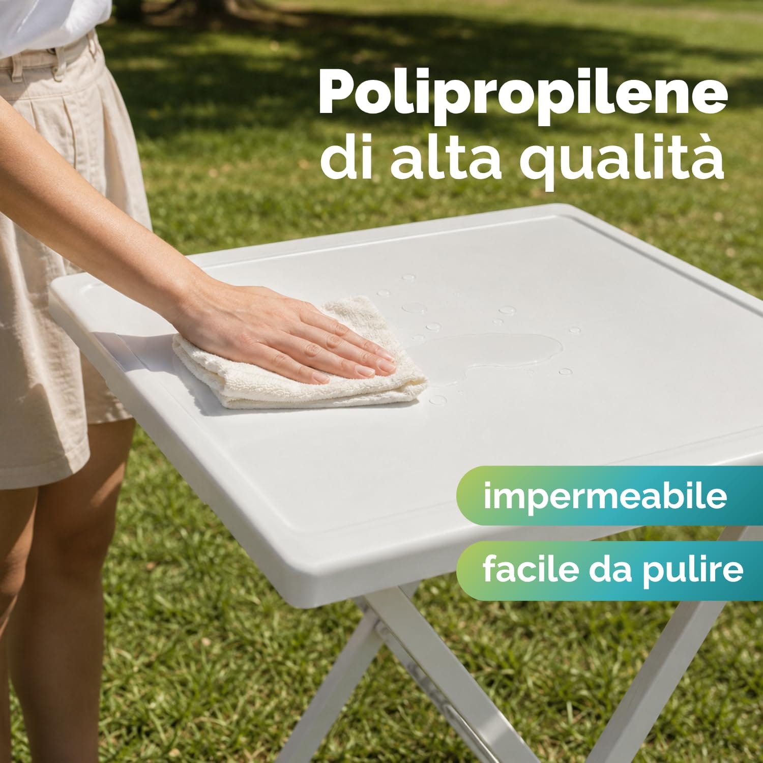 Tavolo ARNO in Polipropilene Impermeabile Tavolo da giardino pieghevole ARNO in polipropilene impermeabile facile da pulire colore bianco