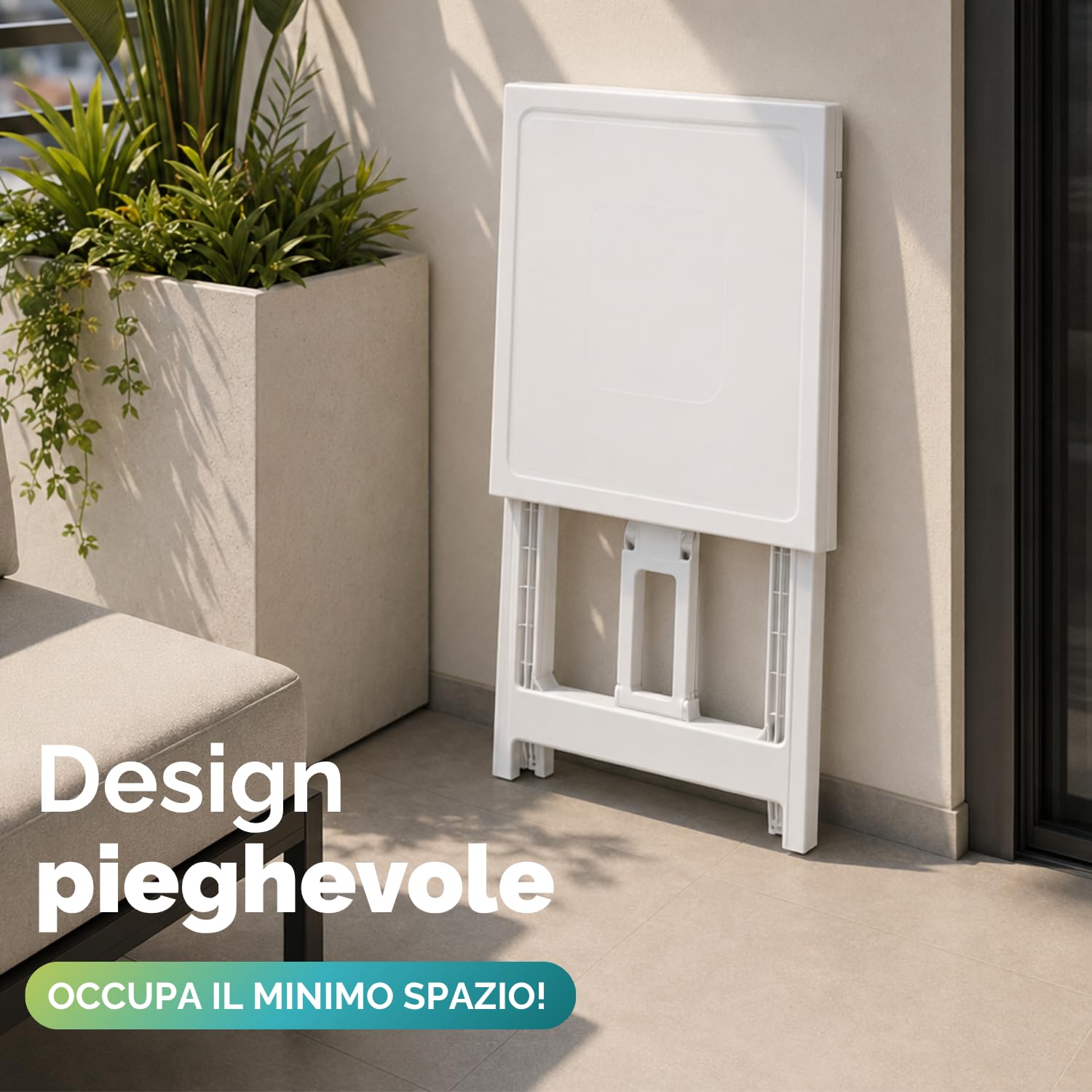 Design Pieghevole Salvaspazio ARNO Tavolo pieghevole ARNO chiuso salvaspazio facile da riporre per balcone e terrazzo