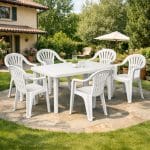 tavolo ovale in plastica da giardino Tavolo da giardino in plastica bianca con foro ombrellone 6 posti