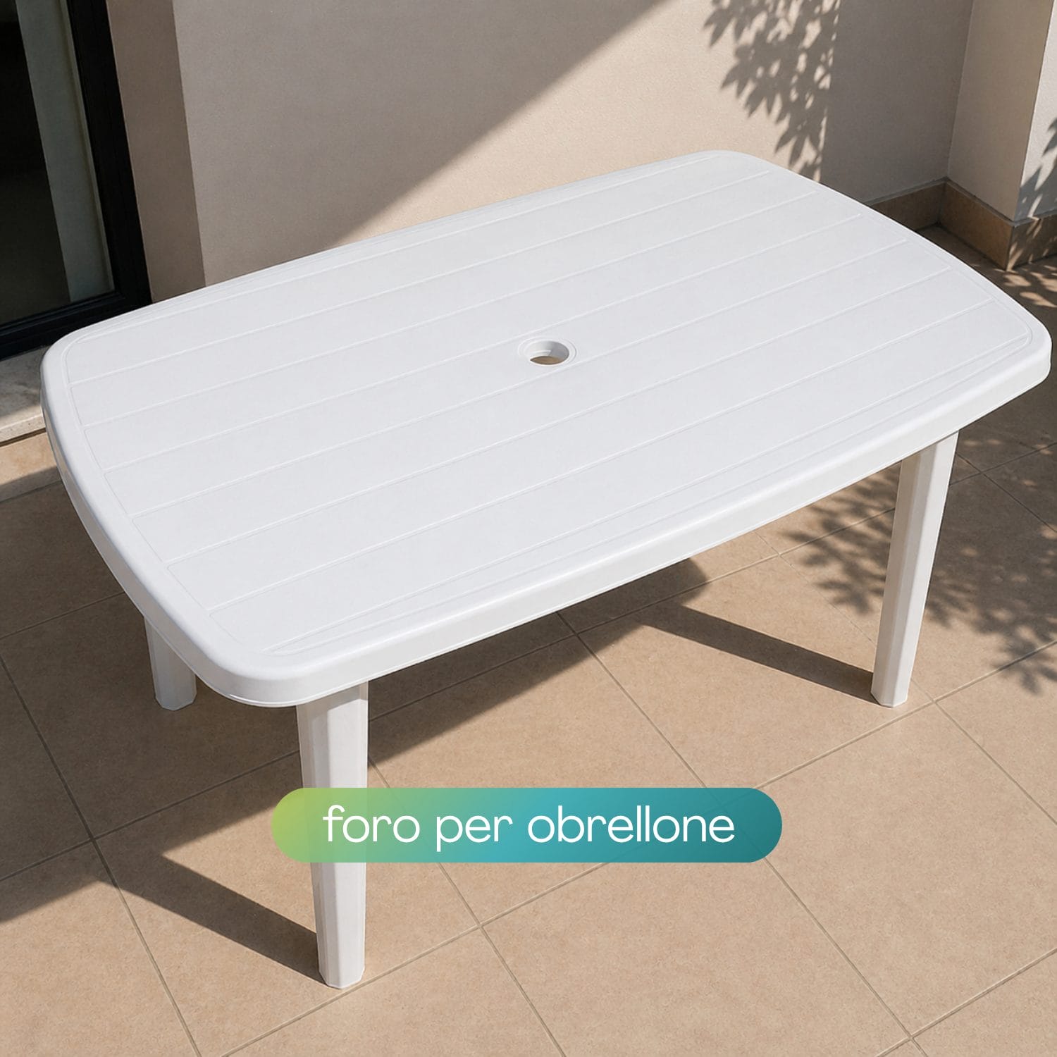 tavolo ovale gambe buco Tavolo giardino plastica bianca con foro centrale per ombrellone