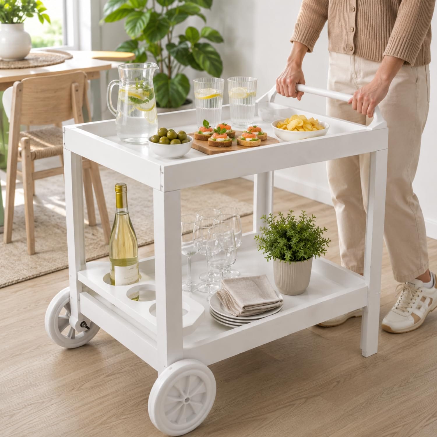 Carrello Servizio con Due Ripiani Carrello portavivande con ruote e doppio ripiano per servire bevande e snack