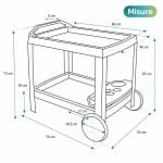 Dimensioni Carrello Portavivande Carrello portavivande da giardino con misure 53x74x73 cm, 2 ripiani e portabottiglie integrato