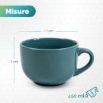 Tazza da latte 450 ml blu con misure Tazza da latte blu in porcellana da 450 ml con altezza 7 cm e diametro superiore 11 cm